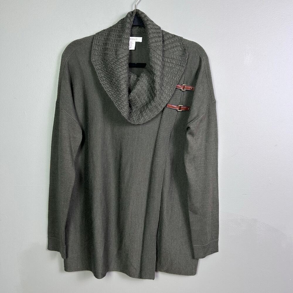 Ellen Tracy sweater Medium cowl neck equestrian‎ drape wool green shawl neck